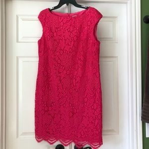 ANNE KLEIN Fuchsia Pink Lace Dress~Scalloped Hemline~Sleeveless~Size 14 ~New